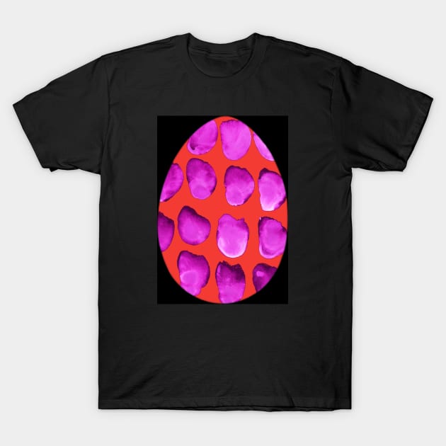 Easter egg - animal print with stains, isolated on black background. Simple red and violet boho watercolor. Design for background, cover and packaging, Easter and food illustration, greeting card. T-Shirt by Olesya Pugach